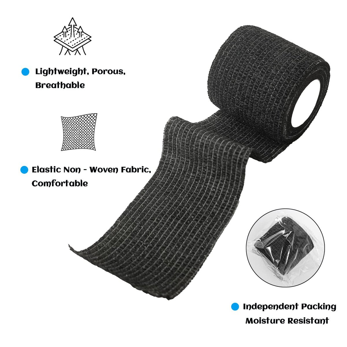 24 Rollen Schwarze Selbstklebende Elastische Bandage 5 cm, Atmungsaktive Kohäsive Bandage, Für Knöchelverstauchungen Schwellungen Medizinische Erste Hilfe Sport Athletik Griffband, Hunde Tierarzt Wickel
