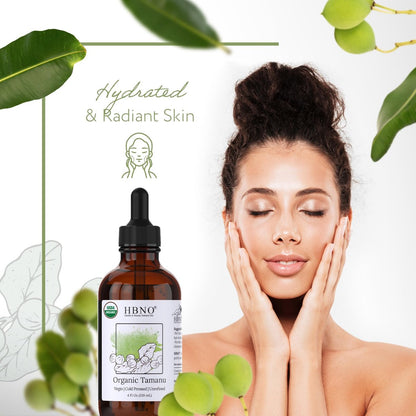 HBNO Biozertifiziertes Tamanu-Öl aus Kalifornien 4 oz (120 ml) - USDA Bio Kaltgepresstes Trägeröl für Gesicht, Körper, Lippen, Nägel, Shampoo & Conditioner