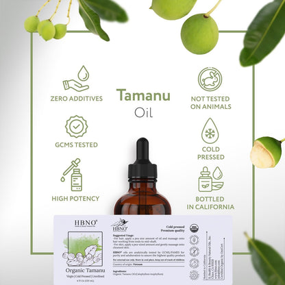 HBNO Biozertifiziertes Tamanu-Öl aus Kalifornien 4 oz (120 ml) - USDA Bio Kaltgepresstes Trägeröl für Gesicht, Körper, Lippen, Nägel, Shampoo & Conditioner