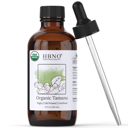 HBNO Biozertifiziertes Tamanu-Öl aus Kalifornien 4 oz (120 ml) - USDA Bio Kaltgepresstes Trägeröl für Gesicht, Körper, Lippen, Nägel, Shampoo & Conditioner