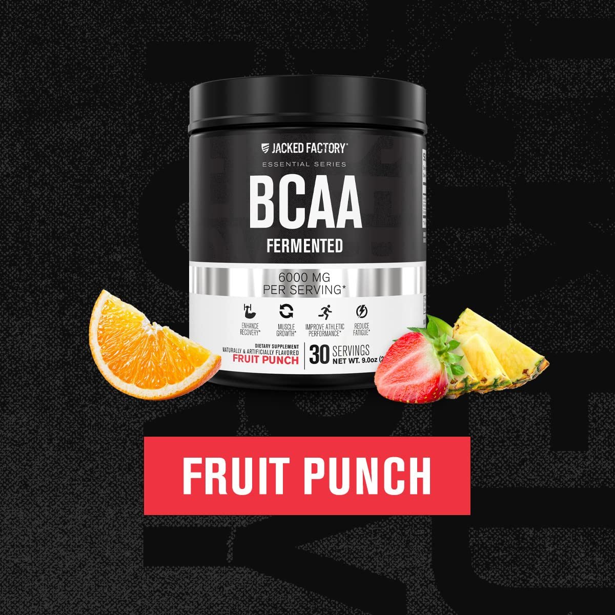 Jacked Factory BCAA Pulver (Fermentiert) - 6 g verzweigtkettige essentielle Aminosäuren für verbesserte Muskelregeneration, reduzierte Ermüdung, gesteigerte Kraft und Muskelwachstum - 30 Portionen, Fruchtpunsch