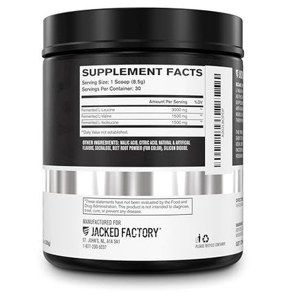 Jacked Factory BCAA Pulver (Fermentiert) - 6 g verzweigtkettige essentielle Aminosäuren für verbesserte Muskelregeneration, reduzierte Ermüdung, gesteigerte Kraft und Muskelwachstum - 30 Portionen, Fruchtpunsch