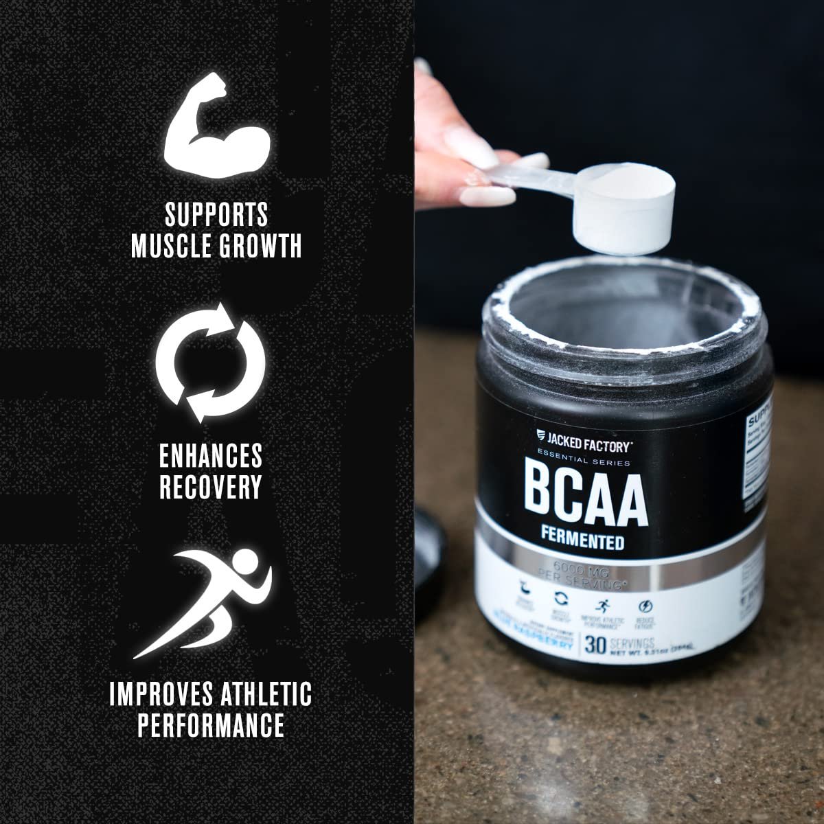 Jacked Factory BCAA Pulver (Fermentiert) - 6 g verzweigtkettige essentielle Aminosäuren für verbesserte Muskelregeneration, reduzierte Ermüdung, gesteigerte Kraft und Muskelwachstum - 30 Portionen, Fruchtpunsch