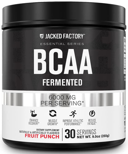 Jacked Factory BCAA Pulver (Fermentiert) - 6 g verzweigtkettige essentielle Aminosäuren für verbesserte Muskelregeneration, reduzierte Ermüdung, gesteigerte Kraft und Muskelwachstum - 30 Portionen, Fruchtpunsch