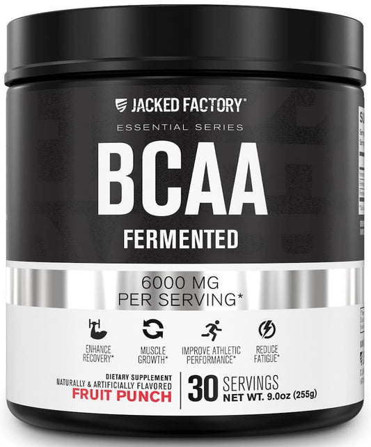 Jacked Factory BCAA Pulver (Fermentiert) - 6 g verzweigtkettige essentielle Aminosäuren für verbesserte Muskelregeneration, reduzierte Ermüdung, gesteigerte Kraft und Muskelwachstum - 30 Portionen, Fruchtpunsch