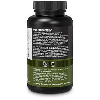 Jacked Factory Ashwagandha Root Extract (KSM-66 Ashwagandha) mit 5 % Withanoliden – Nahrungsergänzungsmittel für natürlichen Stressabbau, kognitive Funktion, Vitalität und Stimmungsunterstützung – 60 vegane Kapseln