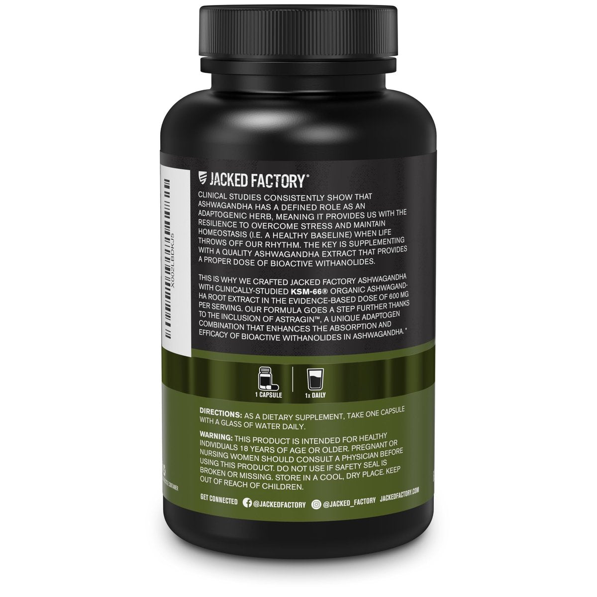 Jacked Factory Ashwagandha Root Extract (KSM-66 Ashwagandha) mit 5 % Withanoliden – Nahrungsergänzungsmittel für natürlichen Stressabbau, kognitive Funktion, Vitalität und Stimmungsunterstützung – 60 vegane Kapseln