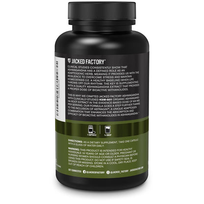 Jacked Factory Ashwagandha Root Extract (KSM-66 Ashwagandha) mit 5 % Withanoliden – Nahrungsergänzungsmittel für natürlichen Stressabbau, kognitive Funktion, Vitalität und Stimmungsunterstützung – 60 vegane Kapseln