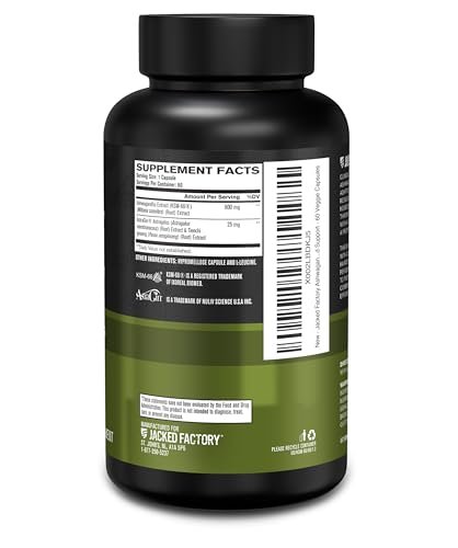 Jacked Factory Ashwagandha Root Extract (KSM-66 Ashwagandha) mit 5 % Withanoliden – Nahrungsergänzungsmittel für natürlichen Stressabbau, kognitive Funktion, Vitalität und Stimmungsunterstützung – 60 vegane Kapseln