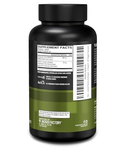 Jacked Factory Ashwagandha Root Extract (KSM-66 Ashwagandha) mit 5 % Withanoliden – Nahrungsergänzungsmittel für natürlichen Stressabbau, kognitive Funktion, Vitalität und Stimmungsunterstützung – 60 vegane Kapseln
