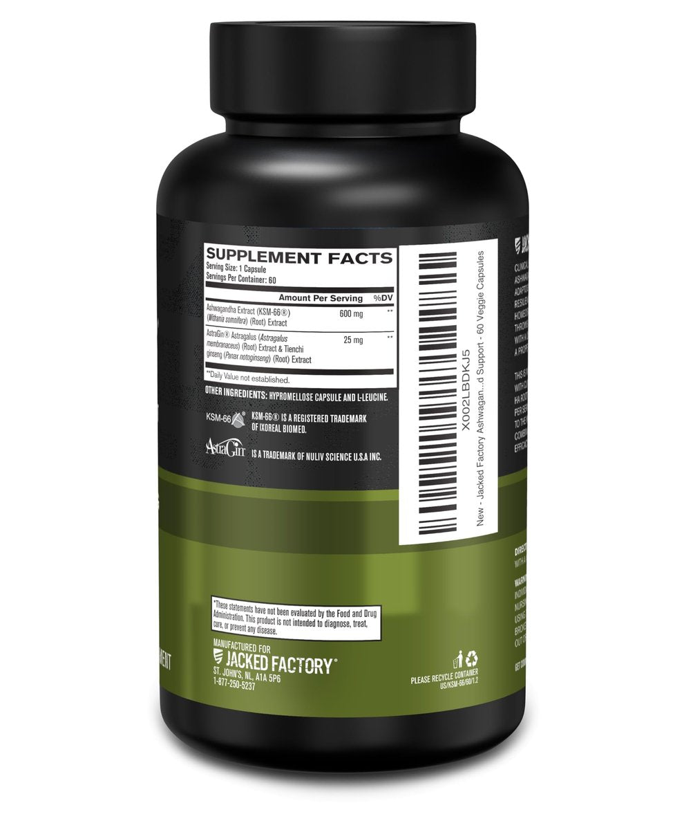 Jacked Factory Ashwagandha Root Extract (KSM-66 Ashwagandha) mit 5 % Withanoliden – Nahrungsergänzungsmittel für natürlichen Stressabbau, kognitive Funktion, Vitalität und Stimmungsunterstützung – 60 vegane Kapseln