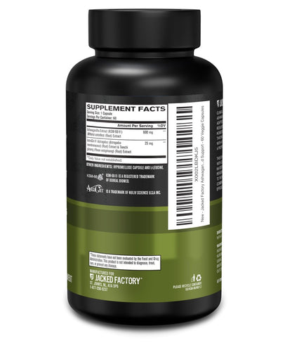 Jacked Factory Ashwagandha Root Extract (KSM-66 Ashwagandha) mit 5 % Withanoliden – Nahrungsergänzungsmittel für natürlichen Stressabbau, kognitive Funktion, Vitalität und Stimmungsunterstützung – 60 vegane Kapseln