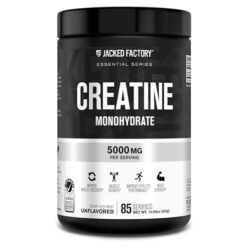 Jacked Factory Creatine Monohydrat Pulver 425g - 5g tägliches Creatin für Männer und Frauen, vegan, drittanbietergeprüft - 85 Portionen, ungesüßt