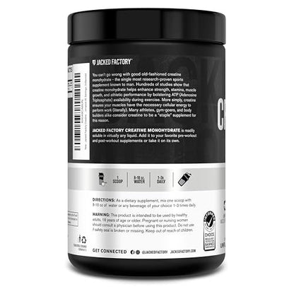 Jacked Factory Creatine Monohydrat Pulver 425g - 5g tägliches Creatin für Männer und Frauen, vegan, drittanbietergeprüft - 85 Portionen, ungesüßt