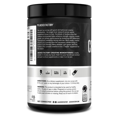 Jacked Factory Creatine Monohydrat Pulver 425g - 5g tägliches Creatin für Männer und Frauen, vegan, drittanbietergeprüft - 85 Portionen, ungesüßt
