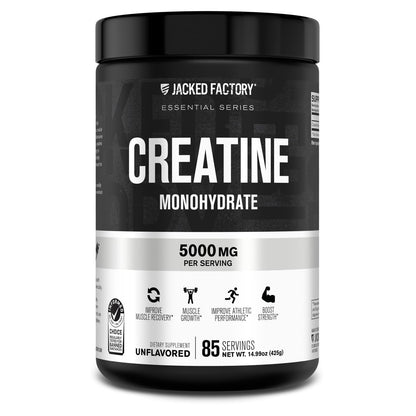 Jacked Factory Creatine Monohydrat Pulver 425g - 5g tägliches Creatin für Männer und Frauen, vegan, drittanbietergeprüft - 85 Portionen, ungesüßt