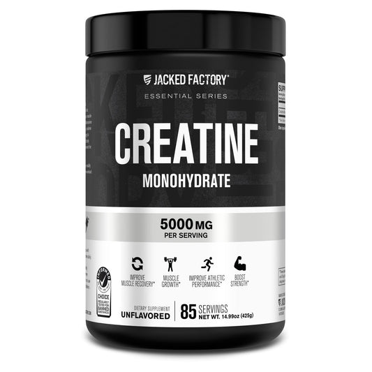 Jacked Factory Creatine Monohydrat Pulver 425g - 5g tägliches Creatin für Männer und Frauen, vegan, drittanbietergeprüft - 85 Portionen, ungesüßt