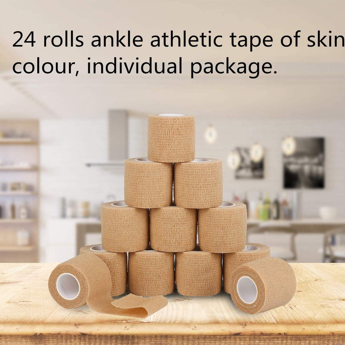 24er-Pack Selbstklebende Kohäsive Binden 5 cm x 4,5 m, Erste-Hilfe-Bandage, Sport-Tape, Atmungsaktive Fixierbinde, Hautfarben