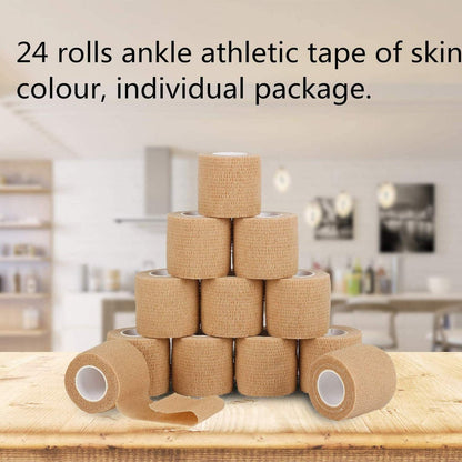 24er-Pack Selbstklebende Kohäsive Binden 5 cm x 4,5 m, Erste-Hilfe-Bandage, Sport-Tape, Atmungsaktive Fixierbinde, Hautfarben