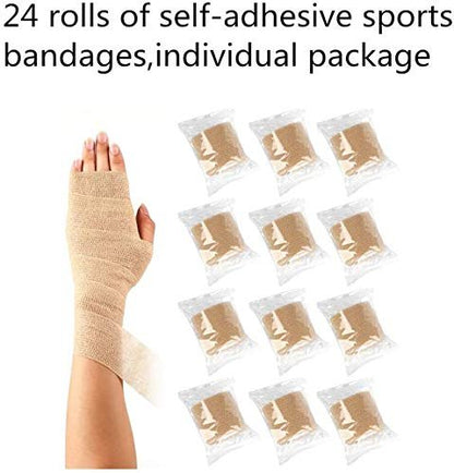 24er-Pack Selbstklebende Kohäsive Binden 5 cm x 4,5 m, Erste-Hilfe-Bandage, Sport-Tape, Atmungsaktive Fixierbinde, Hautfarben