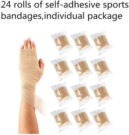 24er-Pack Selbstklebende Kohäsive Binden 5 cm x 4,5 m, Erste-Hilfe-Bandage, Sport-Tape, Atmungsaktive Fixierbinde, Hautfarben