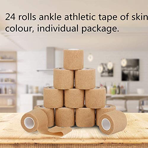 24er-Pack Selbstklebende Kohäsive Binden 5 cm x 4,5 m, Erste-Hilfe-Bandage, Sport-Tape, Atmungsaktive Fixierbinde, Hautfarben