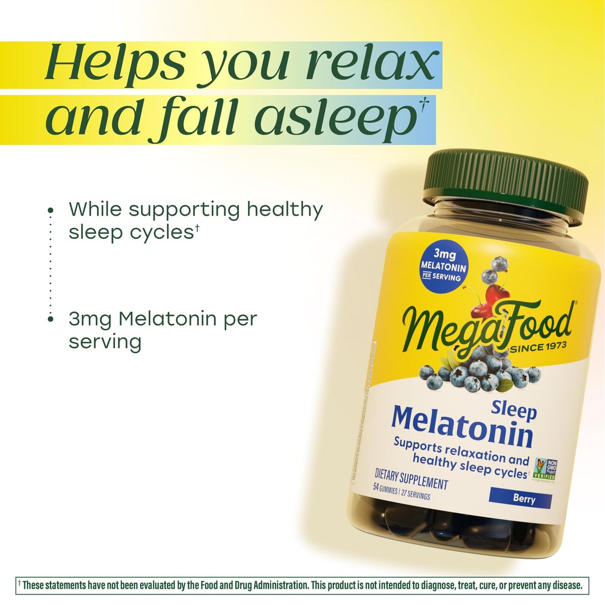 MegaFood Melatonin Gummies – 3 mg Melatonin pro Portion für erholsamen Schlaf | Vegan & Non-GMO | 54 Stück (27 Portionen)