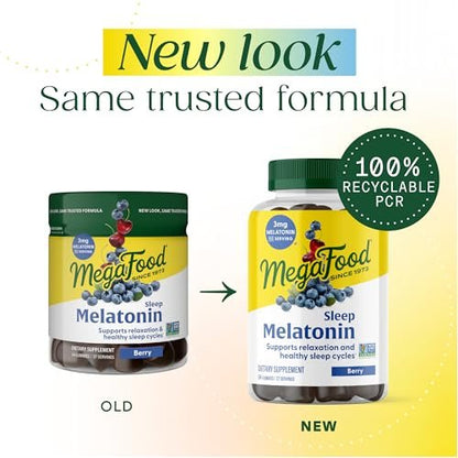 MegaFood Melatonin Gummies – 3 mg Melatonin pro Portion für erholsamen Schlaf | Vegan & Non-GMO | 54 Stück (27 Portionen)
