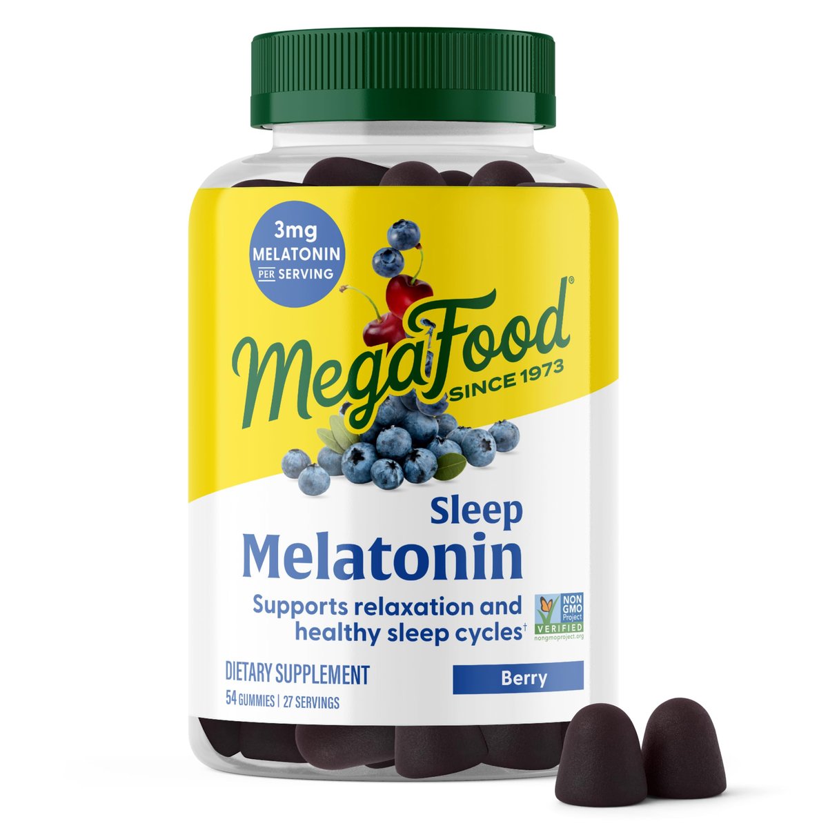 MegaFood Melatonin Gummies – 3 mg Melatonin pro Portion für erholsamen Schlaf | Vegan & Non-GMO | 54 Stück (27 Portionen)