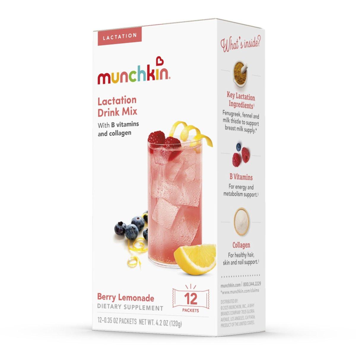 Munchkin Milkmakers Laktations-Drinkmix für stillende Mütter mit B-Vitaminen, Kollagen, Bockshornklee & Mariendistel, Beeren-Limonade, 14 Portionen