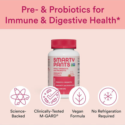 SmartyPants Probiotika & Präbiotika Gummis für Erwachsene – Verdauungsgesundheit, klinisch getestetes Präbiotikum für Immununterstützung, Erdbeer, 60 Stück (30-Tage-Vorrat)