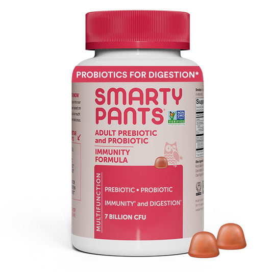 SmartyPants Probiotika & Präbiotika Gummis für Erwachsene – Verdauungsgesundheit, klinisch getestetes Präbiotikum für Immununterstützung, Erdbeer, 60 Stück (30-Tage-Vorrat)