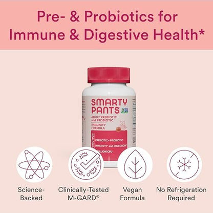 SmartyPants Probiotika & Präbiotika Gummis für Erwachsene – Verdauungsgesundheit, klinisch getestetes Präbiotikum für Immununterstützung, Erdbeer, 60 Stück (30-Tage-Vorrat)