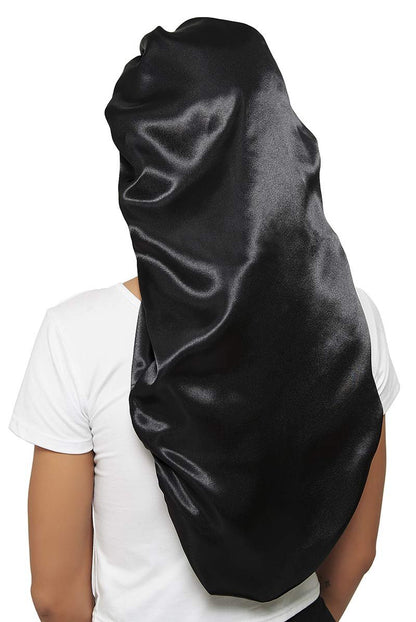Satin Schlafhaube für Frauen mit breitem elastischem Band – Haarnetz für Zöpfe, Locken und langes Haar – Schwarz