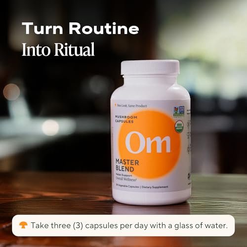 Om Master Blend Bio-Pilzkapseln - Organisches Pilzpräparat mit 10 Pilzen und Ashwagandha – Unterstützt Immunsystem, Darmgesundheit & Stressabbau, 84 Kapseln (28 Portionen)
