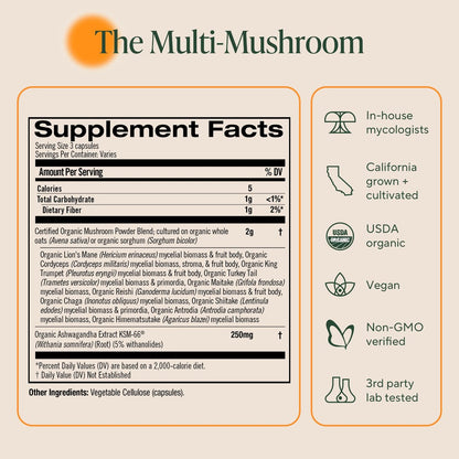 Om Master Blend Bio-Pilzkapseln - Organisches Pilzpräparat mit 10 Pilzen und Ashwagandha – Unterstützt Immunsystem, Darmgesundheit & Stressabbau, 84 Kapseln (28 Portionen)