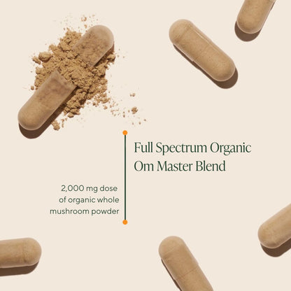 Om Master Blend Bio-Pilzkapseln - Organisches Pilzpräparat mit 10 Pilzen und Ashwagandha – Unterstützt Immunsystem, Darmgesundheit & Stressabbau, 84 Kapseln (28 Portionen)