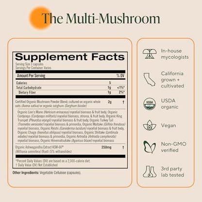 Om Master Blend Bio-Pilzkapseln - Organisches Pilzpräparat mit 10 Pilzen und Ashwagandha – Unterstützt Immunsystem, Darmgesundheit & Stressabbau, 84 Kapseln (28 Portionen)