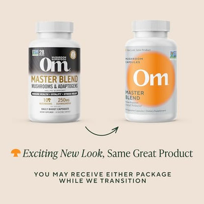 Om Master Blend Bio-Pilzkapseln - Organisches Pilzpräparat mit 10 Pilzen und Ashwagandha – Unterstützt Immunsystem, Darmgesundheit & Stressabbau, 84 Kapseln (28 Portionen)