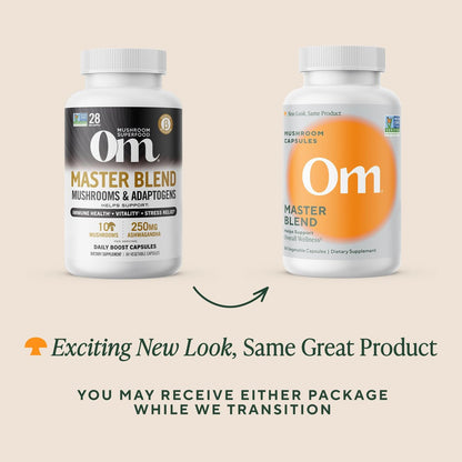 Om Master Blend Bio-Pilzkapseln - Organisches Pilzpräparat mit 10 Pilzen und Ashwagandha – Unterstützt Immunsystem, Darmgesundheit & Stressabbau, 84 Kapseln (28 Portionen)