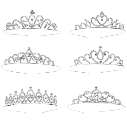 Hedume 6er Set Prinzessin Kristall Tiara Krone Haarspangen, Silber Glitzer Strass Haarschmuck für Mädchen Frauen Geburtstagsfeier Hochzeit Ball