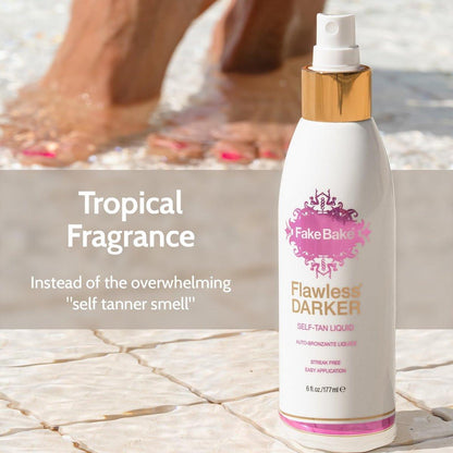 Fake Bake Flawless Darker Selbstbräuner-Lotion – Streifenfreie, langanhaltende natürliche Bräune für alle Hauttöne – Inklusive Applikator-Handschuh, Schwarzer Kokosnussduft – 177 ml