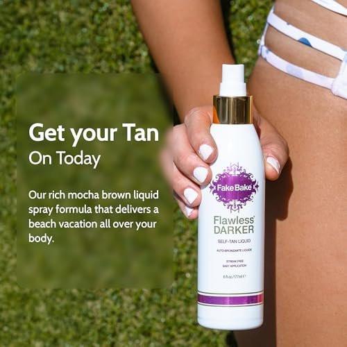 Fake Bake Flawless Darker Selbstbräuner-Lotion – Streifenfreie, langanhaltende natürliche Bräune für alle Hauttöne – Inklusive Applikator-Handschuh, Schwarzer Kokosnussduft – 177 ml