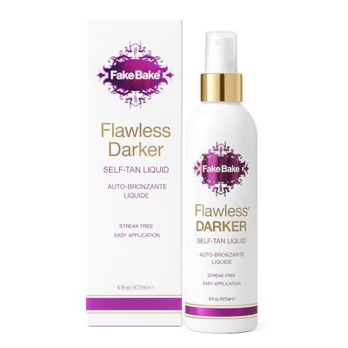 Fake Bake Flawless Darker Selbstbräuner-Lotion – Streifenfreie, langanhaltende natürliche Bräune für alle Hauttöne – Inklusive Applikator-Handschuh, Schwarzer Kokosnussduft – 177 ml