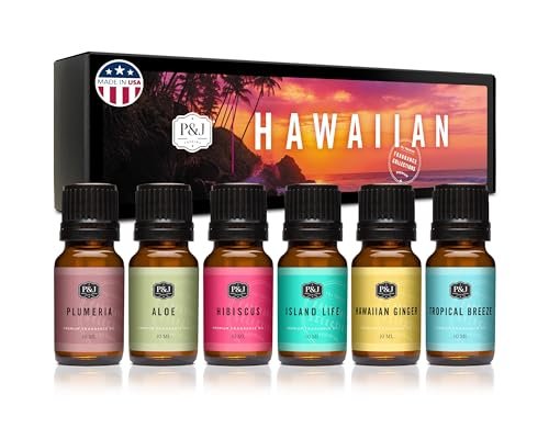 P&J Trading Duftöl Hawaiian Set | Hibiskus, Inselleben, Hawaiianischer Ingwer, Tropische Brise, Plumeria, Aloe Düfte für Kerzenherstellung, Frischduft, Seifenherstellung, Diffuser Öle