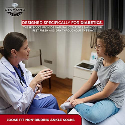 Diamond Star Diabetische Socken für Damen und Herren, nicht einschnürend, baumwollgepolstert, Quarter Socken (6er-Pack Weiß, Größe 10-13, Schuhgröße 7-12)