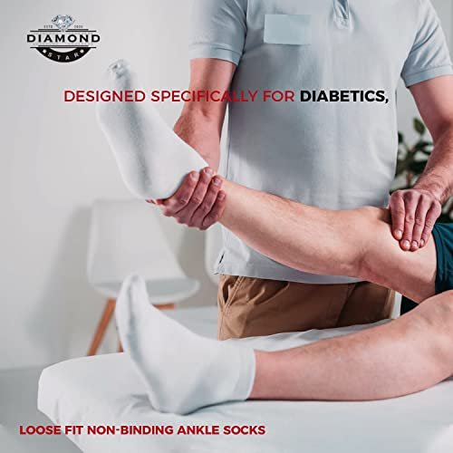 Diamond Star Diabetische Socken für Damen und Herren, nicht einschnürend, baumwollgepolstert, Quarter Socken (6er-Pack Weiß, Größe 10-13, Schuhgröße 7-12)