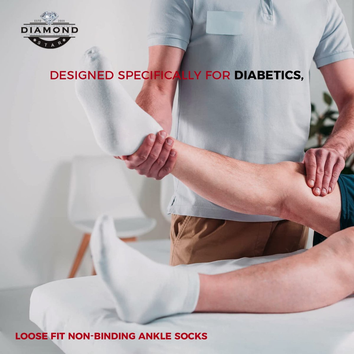 Diamond Star Diabetische Socken für Damen und Herren, nicht einschnürend, baumwollgepolstert, Quarter Socken (6er-Pack Weiß, Größe 10-13, Schuhgröße 7-12)