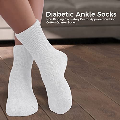 Diamond Star Diabetiker-Knöchelsocken, nicht einschnürend, baumwollgepolstert, für Herren und Damen, 6er-Pack Weiß, Größe 13-15 (Schuhgröße 9-14)