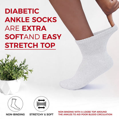 Diamond Star Diabetiker-Knöchelsocken, nicht einschnürend, baumwollgepolstert, für Herren und Damen, 6er-Pack Weiß, Größe 13-15 (Schuhgröße 9-14)